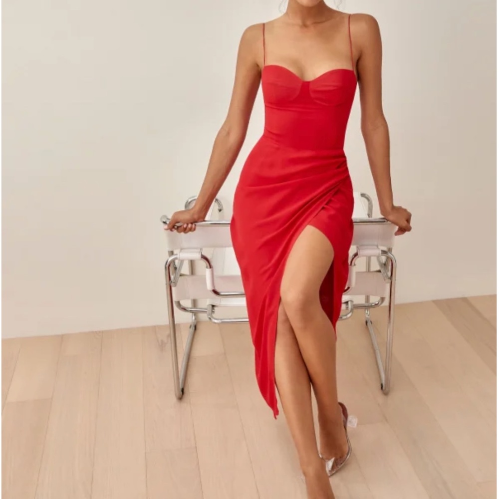 Reformation Kourtney Dress in Cherry